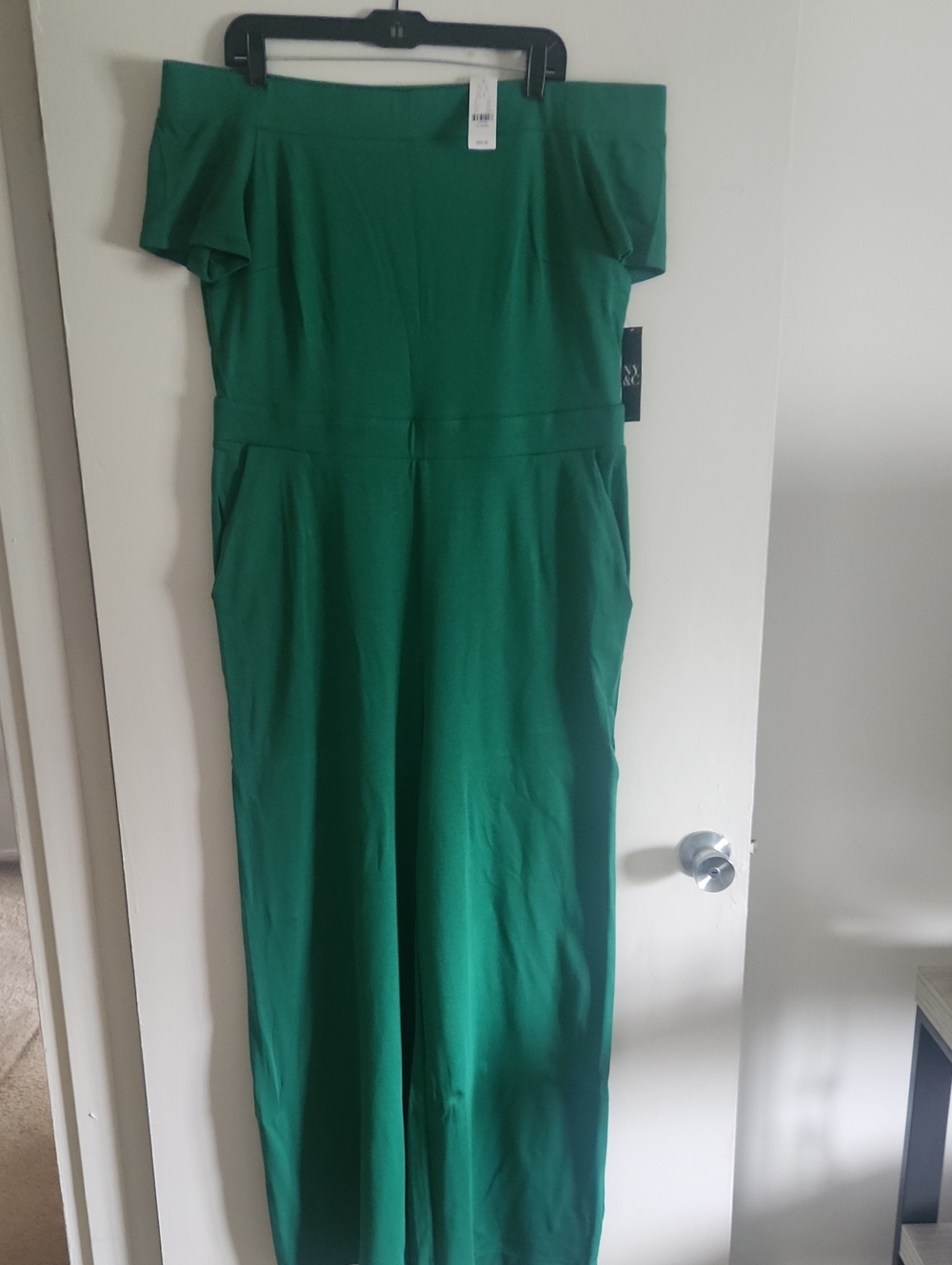 New York & Company Emerald Off-Shoulder Wide Leg Jumpsuit